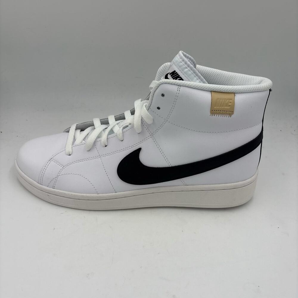 Nike Men's Size 13 White Black Mid Top Leather Casual Basketball Sneakers Shoes
